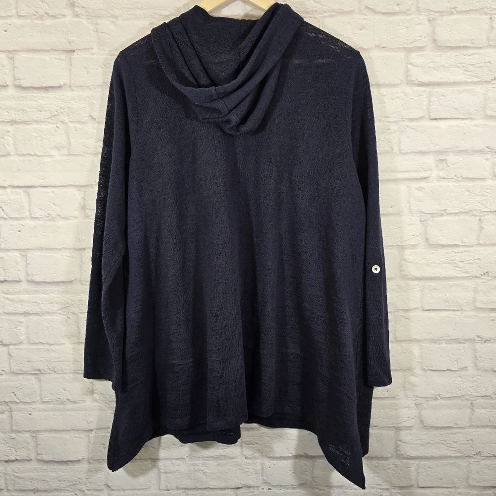 M Style & Co Sport Navy Hooded Cardigan with Pockets Size XL Lightweight Buttons - Picture 7 of 10
